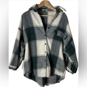 Green and Gray Plaid Button-Up Shirt